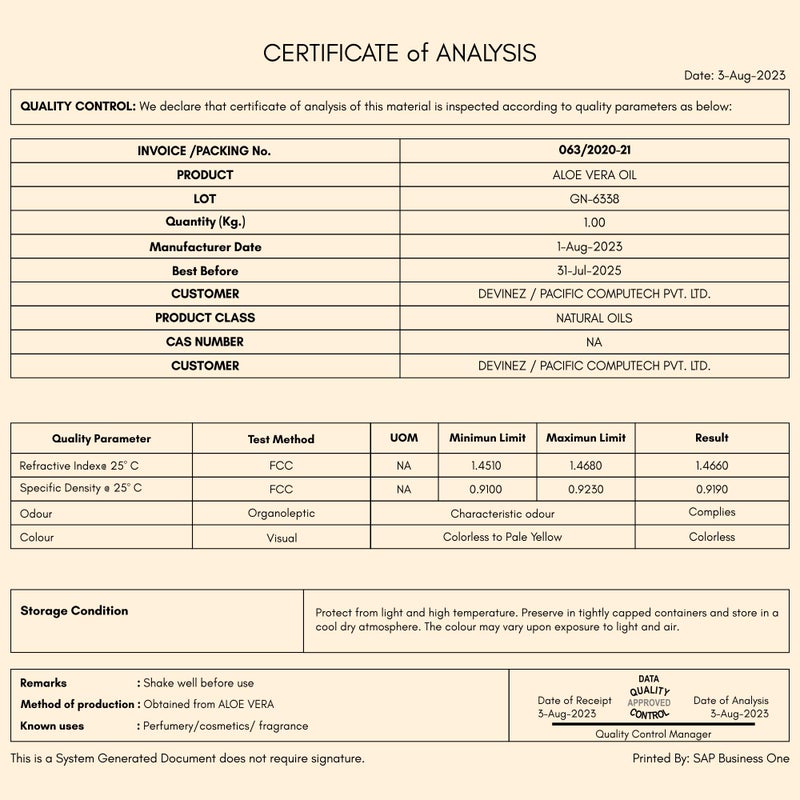 Devinez Aloe Vera Cold-Pressed Certified Oil, 50ml with pump, 100% Pure, Natural, Undiluted, Therapeutic Grade, for Skin care, Face, Acne Scars, Hair care, Moisturizer & Dark Circles - Image 3