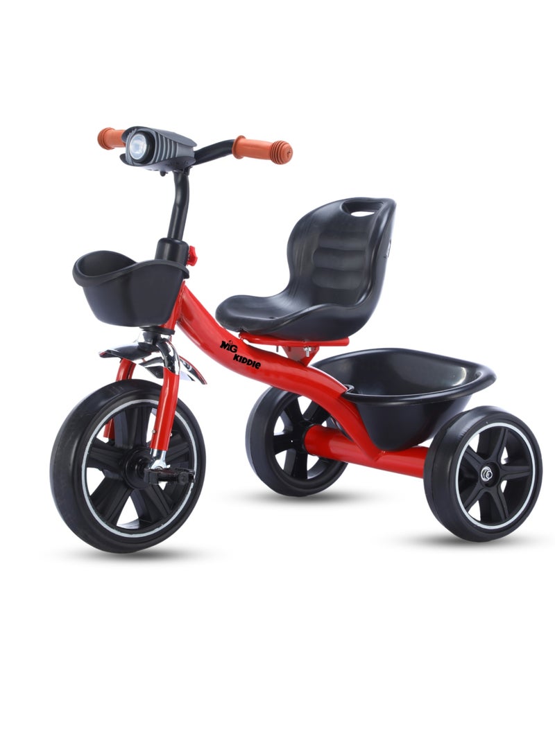 MG Baby Kids Tricycle 3-Wheels Bike for Kids 2-6 Years- with Front and Rear Basket, Ride On Toys, Front Light, Adjustable Seat, Non-Slip Tires - Suitable for Indoor & Outdoor Use for Children, Red - Image 1