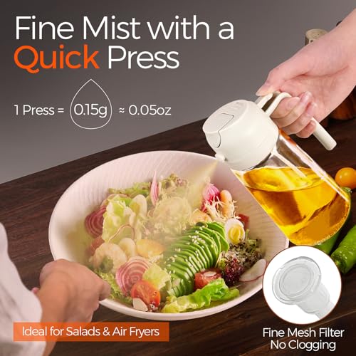 ‎YARRAMATE YARRAMATE 2Pcs 16oz/470ml 2 in 1 Oil Sprayer for Cooking with Stickers, Food-grade Glass Oil Spray Bottle, Oil Dispenser and Oil Sprayer for Kitchen, Salad, Frying, BBQ (White &Black) - Image 3