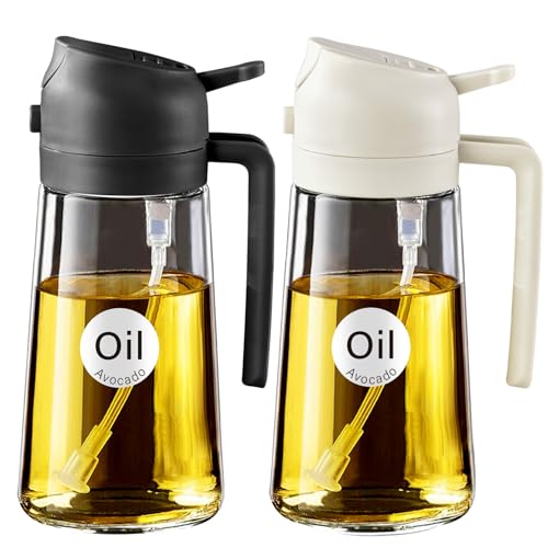 ‎YARRAMATE YARRAMATE 2Pcs 16oz/470ml 2 in 1 Oil Sprayer for Cooking with Stickers, Food-grade Glass Oil Spray Bottle, Oil Dispenser and Oil Sprayer for Kitchen, Salad, Frying, BBQ (White &Black) - Image 1