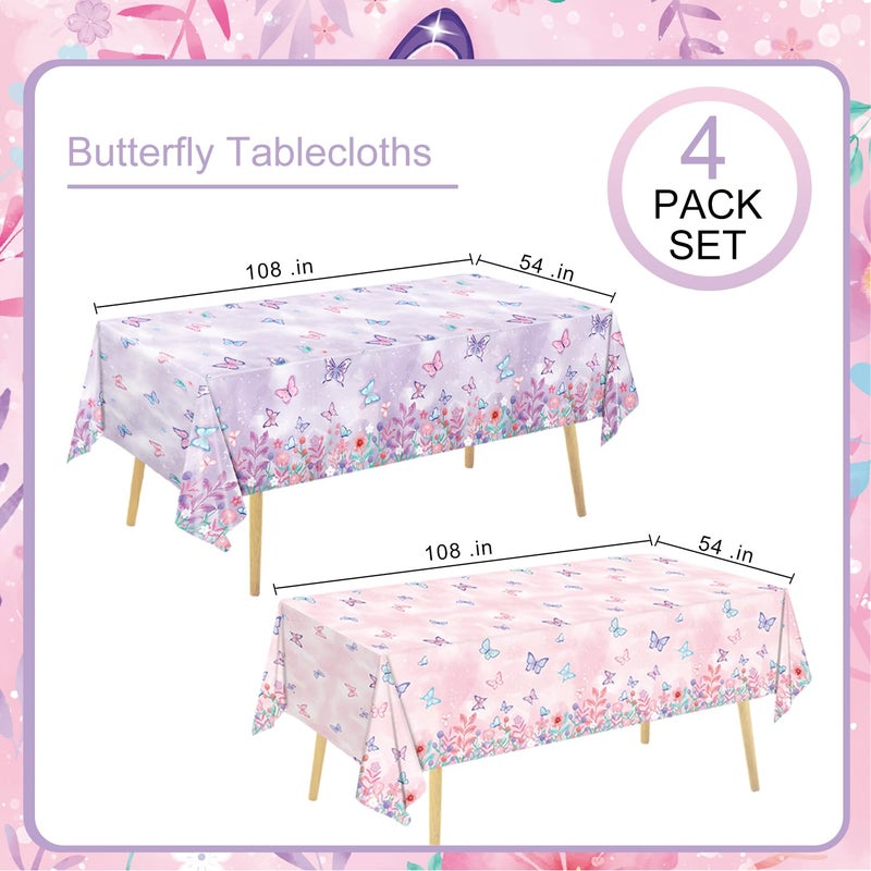 LINHAXM 4 Pack Butterfly Tablecloths, Butterfly Birthday Decorations for Kids' & Girls' Birthdays, Disposable Table Covers, 54 x 108 Inche - Image 2