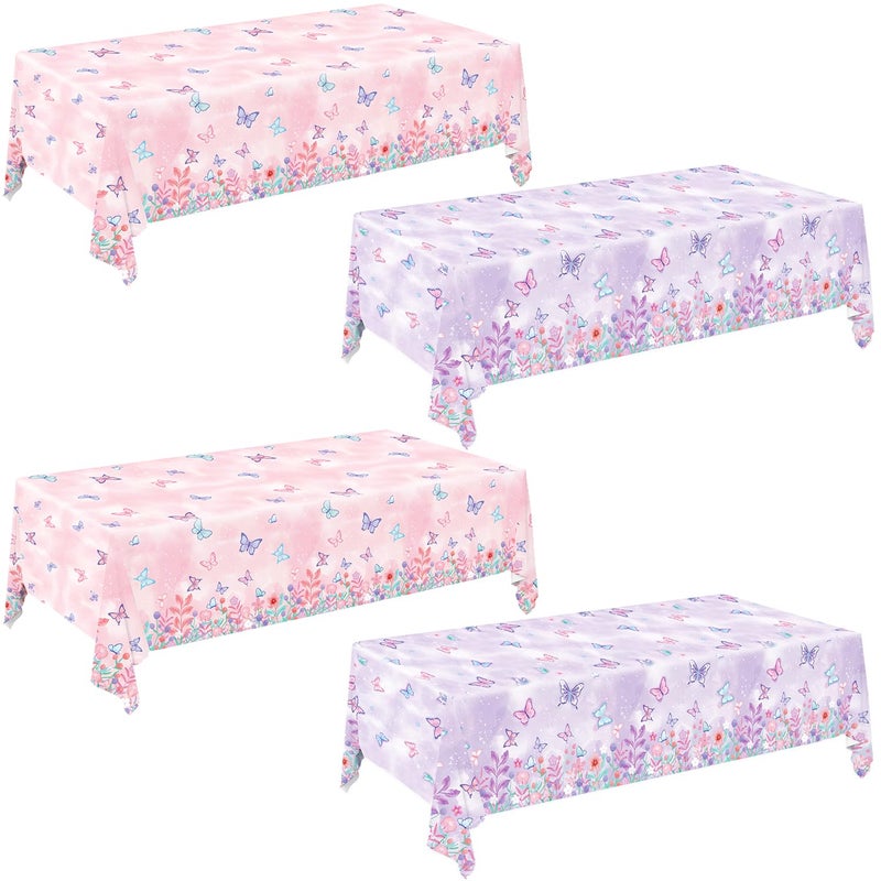 LINHAXM 4 Pack Butterfly Tablecloths, Butterfly Birthday Decorations for Kids' & Girls' Birthdays, Disposable Table Covers, 54 x 108 Inche - Image 1