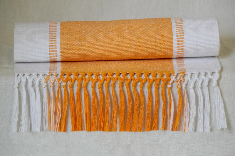 Crazyweaves 60 Inch Table Runner – Cotton Fabric, Tassel Fringe, Handcrafted Yellow & White Design, Decorative Runner for Dining Table, Centerpieces & More - Image 3