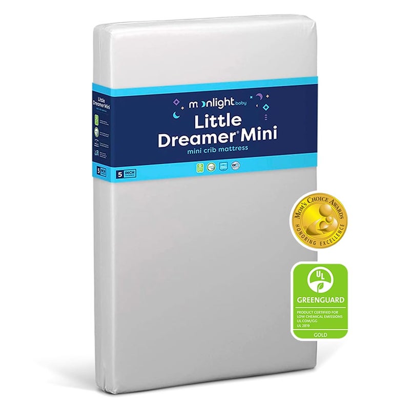 Moonlight Slumber Little Dreamer Mini Crib Mattress DualSided 2Stage Baby and Toddler Mattress with Plush and Extra Firm Layers and Waterproof Cover 38x 24x 5