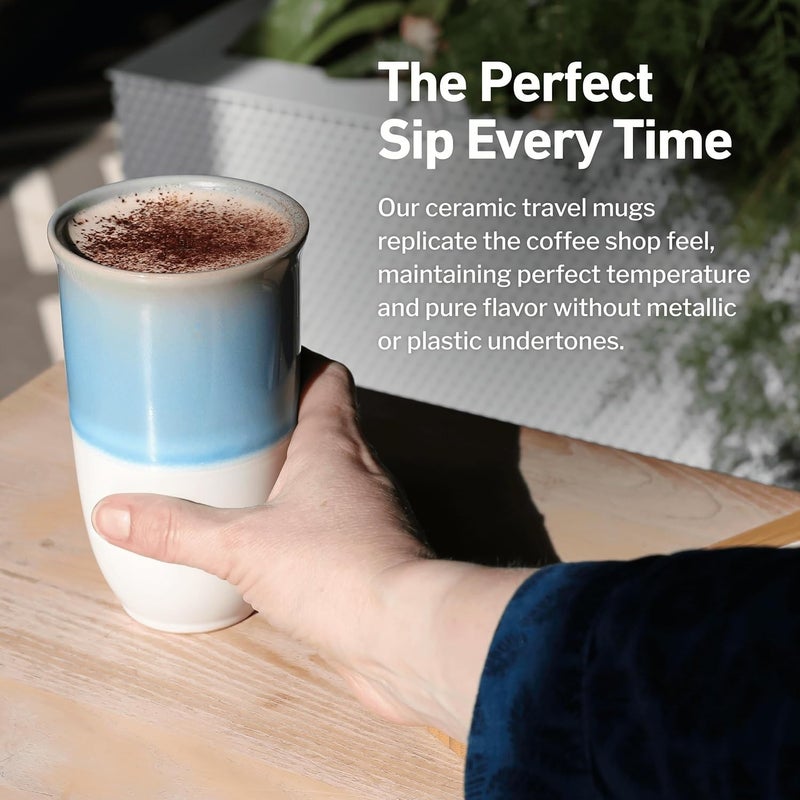 NOVA CERAMICS Travel Coffee Tumbler On the Go Mug Microwave  Dishwasher Safe Green 16oz Gifts For Women Men Lagoon - Image 4