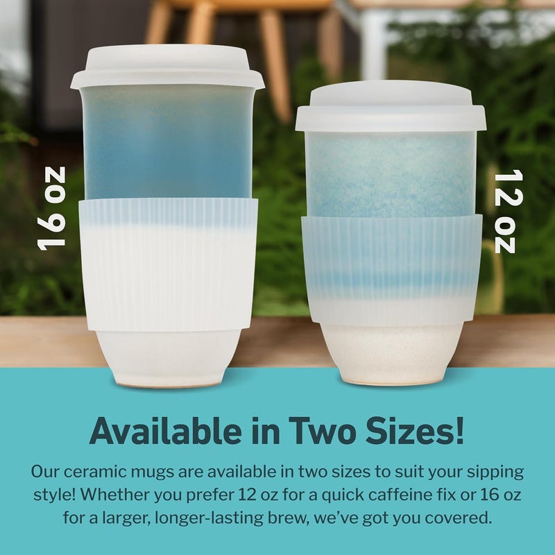 NOVA CERAMICS Travel Coffee Tumbler On the Go Mug Microwave  Dishwasher Safe Green 16oz Gifts For Women Men Lagoon - Image 5