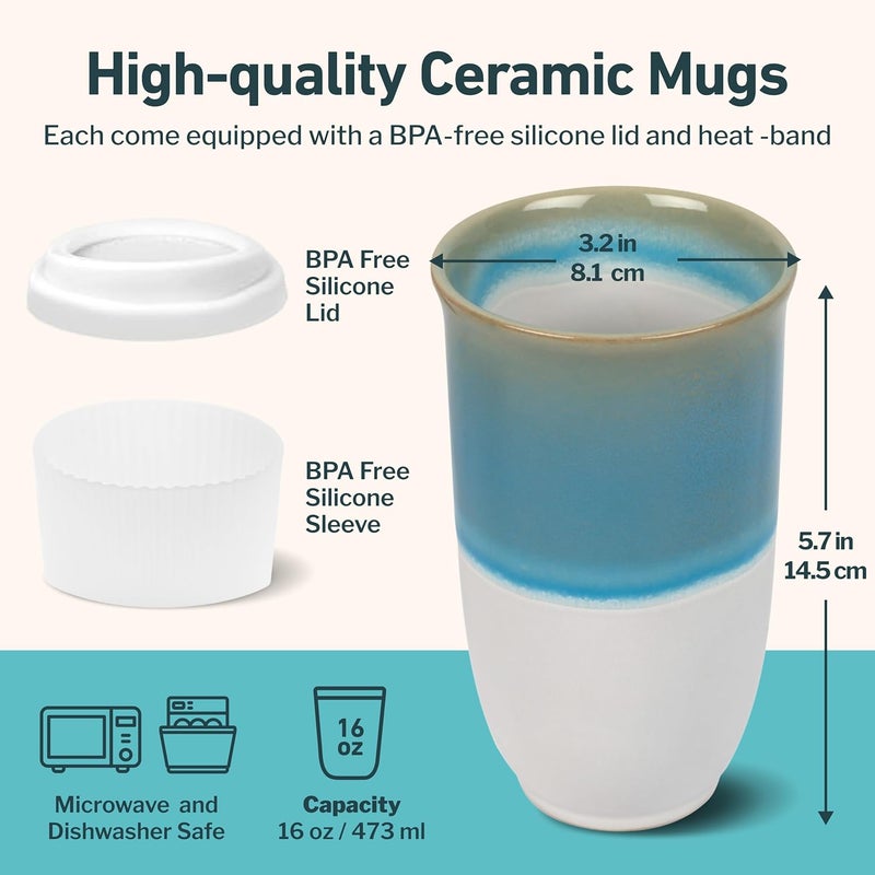 NOVA CERAMICS Travel Coffee Tumbler On the Go Mug Microwave  Dishwasher Safe Green 16oz Gifts For Women Men Lagoon - Image 3