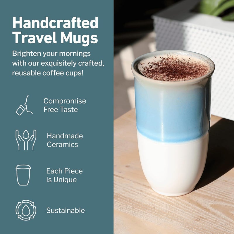 NOVA CERAMICS Travel Coffee Tumbler On the Go Mug Microwave  Dishwasher Safe Green 16oz Gifts For Women Men Lagoon - Image 2