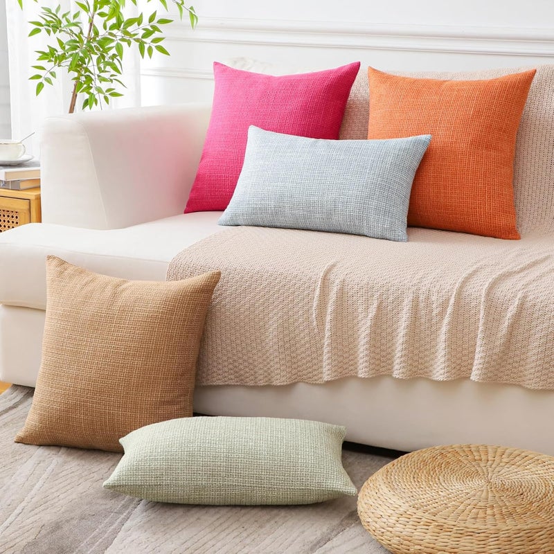 Otostar Pack of 2 Throw Pillow Covers 20x20 Inch Linen Hot Pink Pillowcases Farmhouse Decorative Solid Pillow Covers 50x50 cm Square Cushion Case for Home Decor Sofa Couch Bed (Deep Hot Pink) - Image 5