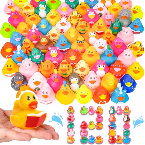 VISRIE 120 Pack Rubber Ducks in Bulk Assorted Ducks for Jeeps Bulk Ducks for Bath Toy Summer Pool Toys Birthday Gifts Party Favors - Image 1