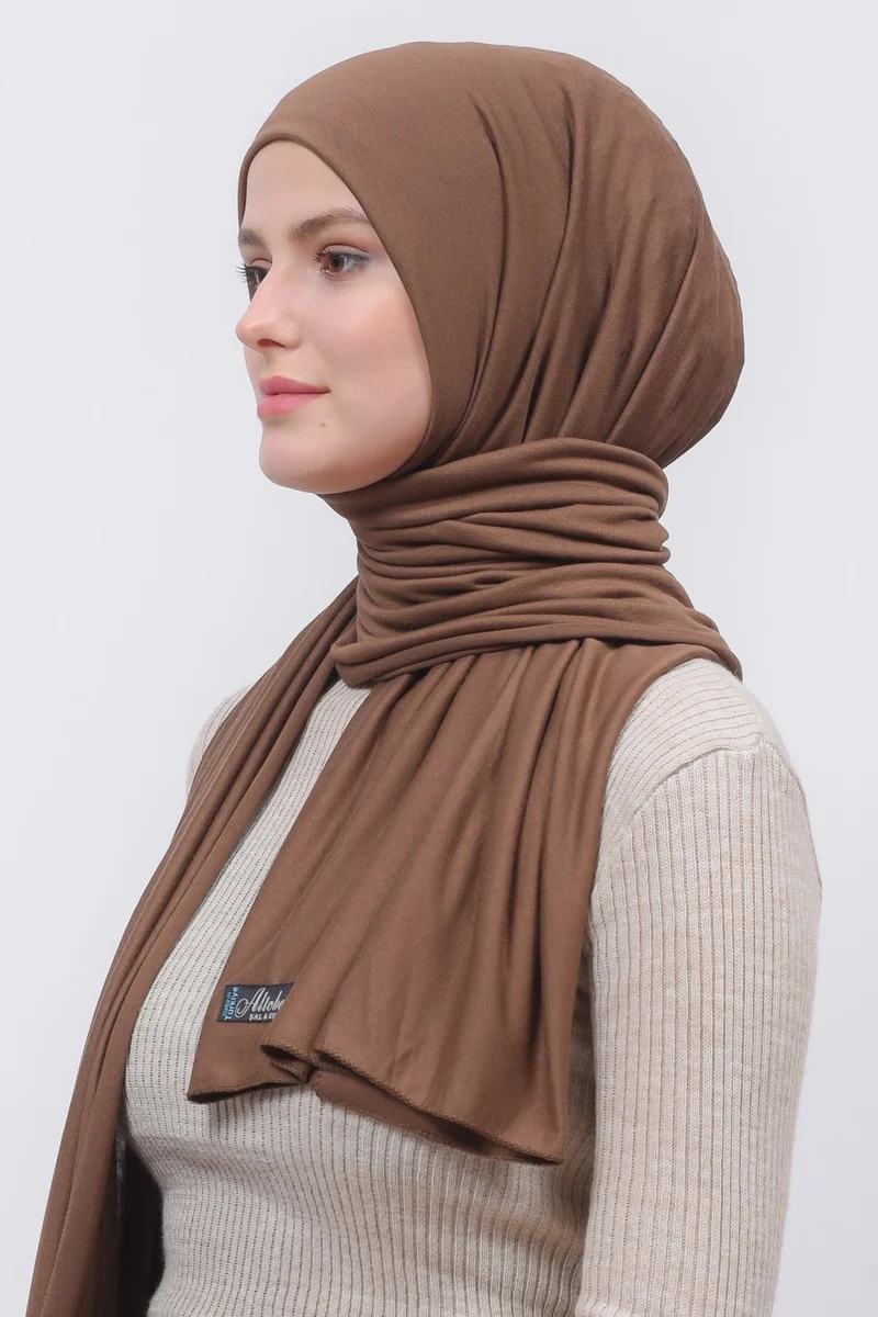 التوبة Hijab Combed Cotton Shawl Plain-Dark Chocolate