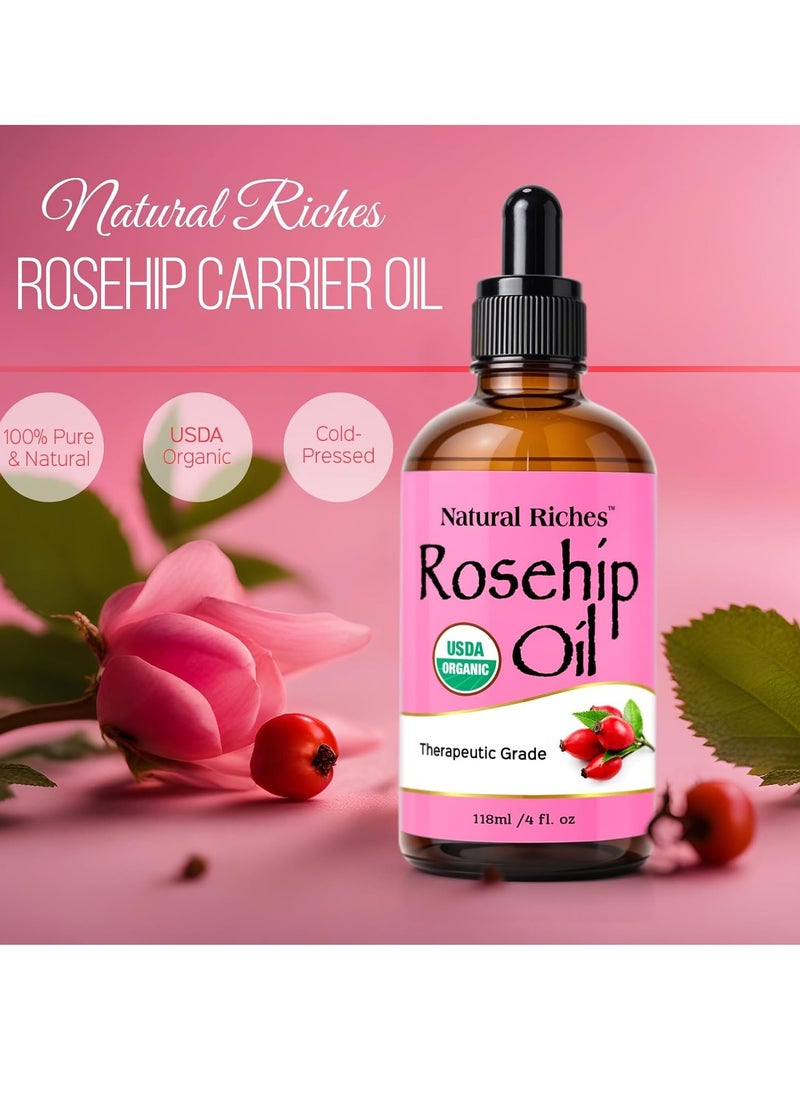 Natural Riches Natural Riches Organic Rosehip Seed Oil for Face 100% Pure Natural Cold Pressed Unrefined Non-GMO Carrier Oil for Skin Hair & Nails. 4 fl oz.  - Image 2