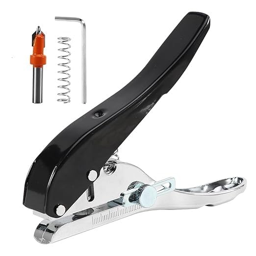 ZEBROC 10mm Heavy Duty Hole Punch (25-30mm Adjustable Depth) Metal Spring Loaded Single Punch for Wood Edge Banding, PVC, Plastic Sheet | 20 Sheets | Visual Alignment - Image 1