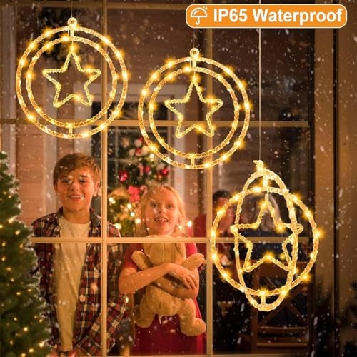 fizzytech Star Double Ring Curtain LED String Lights – 138 LED, 8 Flash Modes, Warm White Copper Wire Fairy Lights for Window, Wall, Garden, Diwali, Christmas, Wedding & Home Decoration - Image 4