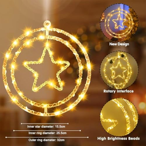 fizzytech Star Double Ring Curtain LED String Lights – 138 LED, 8 Flash Modes, Warm White Copper Wire Fairy Lights for Window, Wall, Garden, Diwali, Christmas, Wedding & Home Decoration - Image 2
