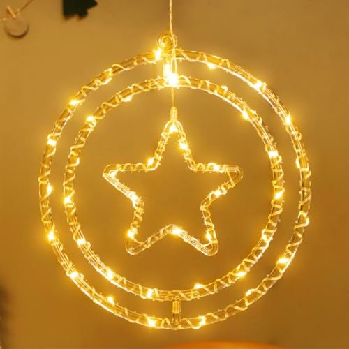 fizzytech Star Double Ring Curtain LED String Lights – 138 LED, 8 Flash Modes, Warm White Copper Wire Fairy Lights for Window, Wall, Garden, Diwali, Christmas, Wedding & Home Decoration - Image 1