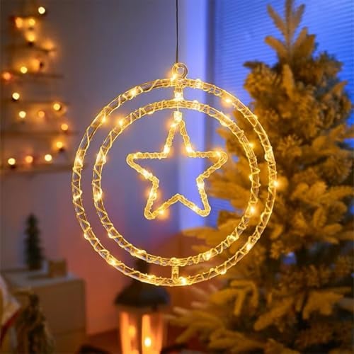 fizzytech Star Double Ring Curtain LED String Lights – 138 LED, 8 Flash Modes, Warm White Copper Wire Fairy Lights for Window, Wall, Garden, Diwali, Christmas, Wedding & Home Decoration - Image 5