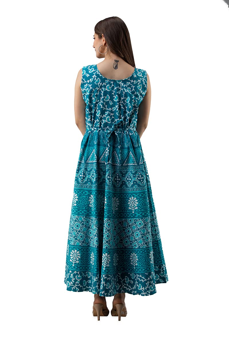 Monique Brand Present Women's 100% Cotton Jaipuri Print Long Midi Maxi Dress (PANKH__FJ__Free Size_) - Image 2