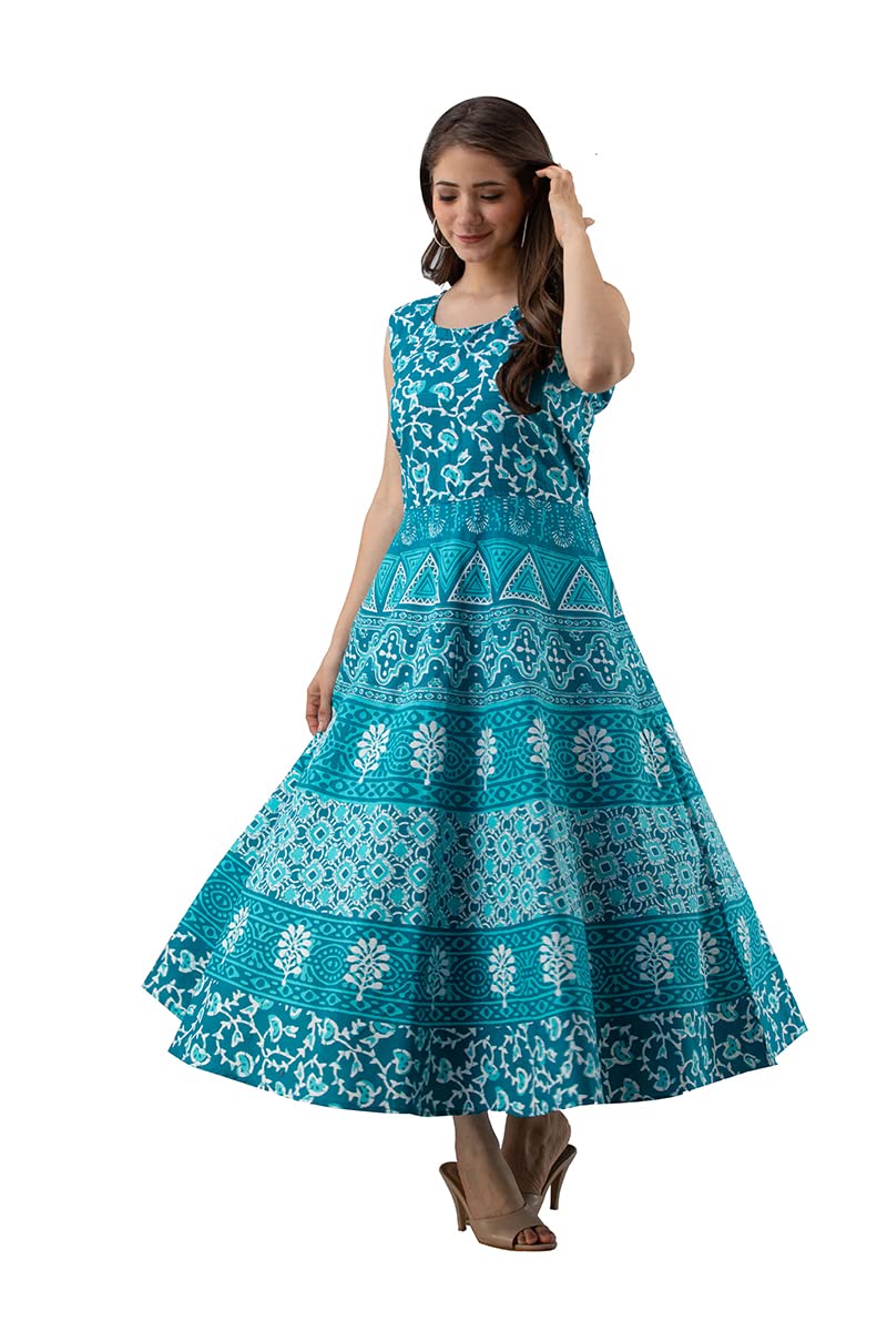 Monique Brand Present Women's 100% Cotton Jaipuri Print Long Midi Maxi Dress (PANKH__FJ__Free Size_) - Image 3