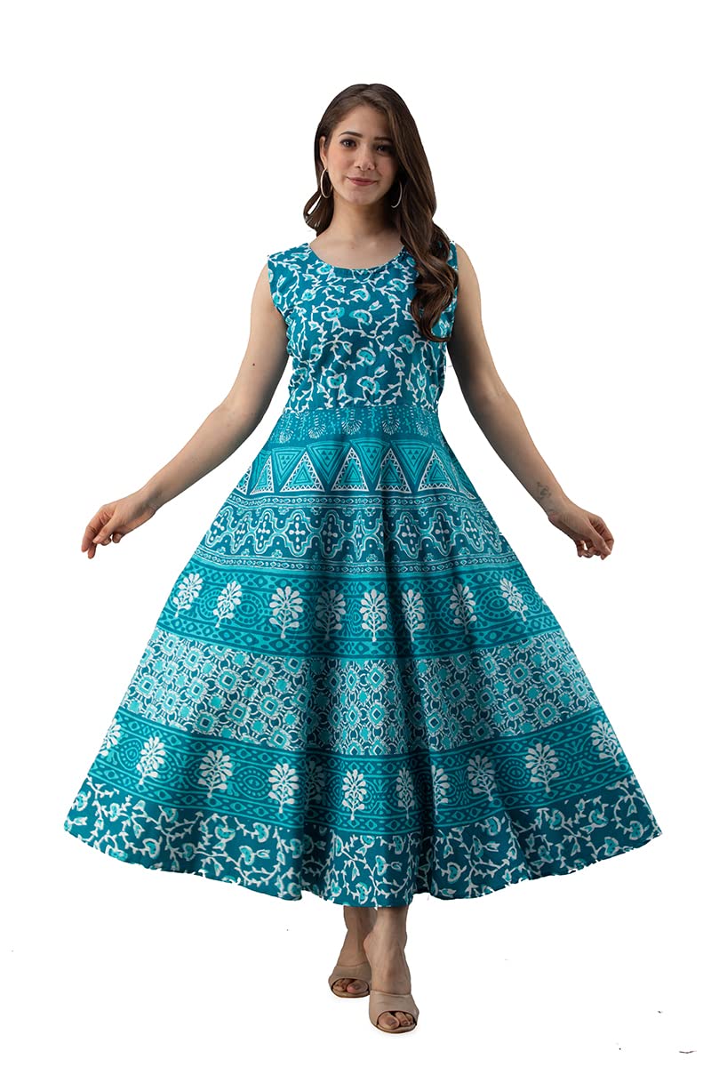 Monique Brand Present Women's 100% Cotton Jaipuri Print Long Midi Maxi Dress (PANKH__FJ__Free Size_) - Image 1