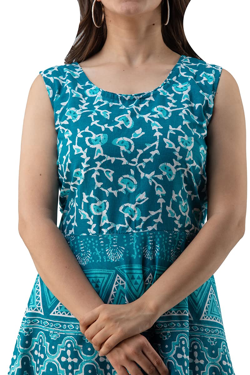 Monique Brand Present Women's 100% Cotton Jaipuri Print Long Midi Maxi Dress (PANKH__FJ__Free Size_) - Image 5