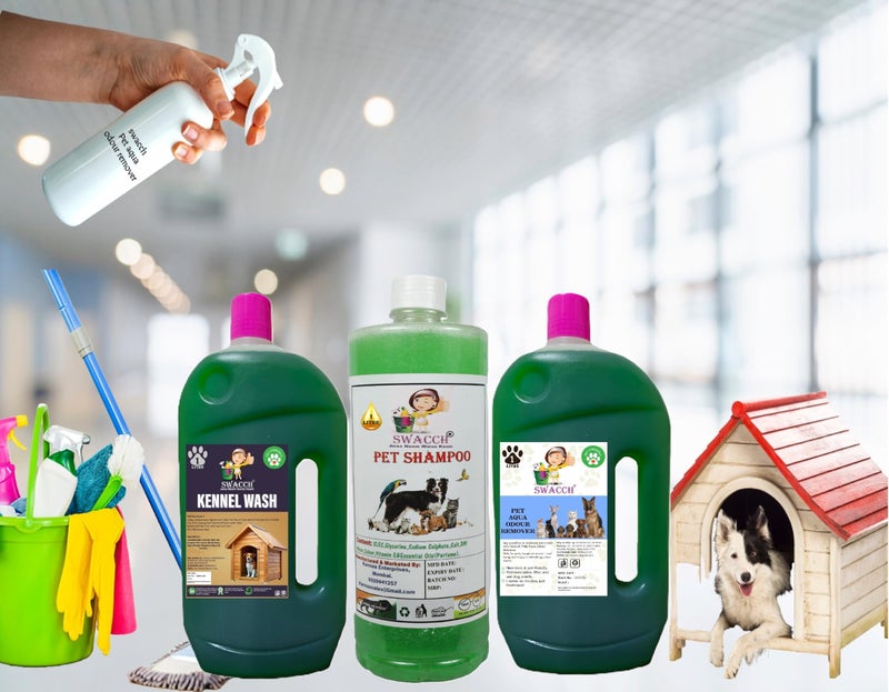 swacch Kennel Wash (Mogra) + Pet Shampoo (Neem Alovera) I Pet Aqua Odour Remover (Jasmine) 1 Litre Combo Pack of 3 Economical Pack I Dog and Cat Friendly - Image 2