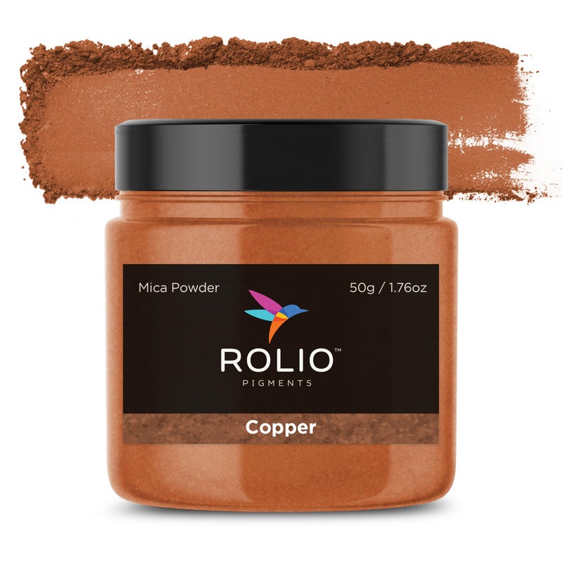 Rolio Premium Mica Powder Copper 50G 176oz 1 Jar of Copper Pigment Powder for Epoxy Resin Dye Soap Making Nail Polish Paint Candle Making Bath Bombs Slime