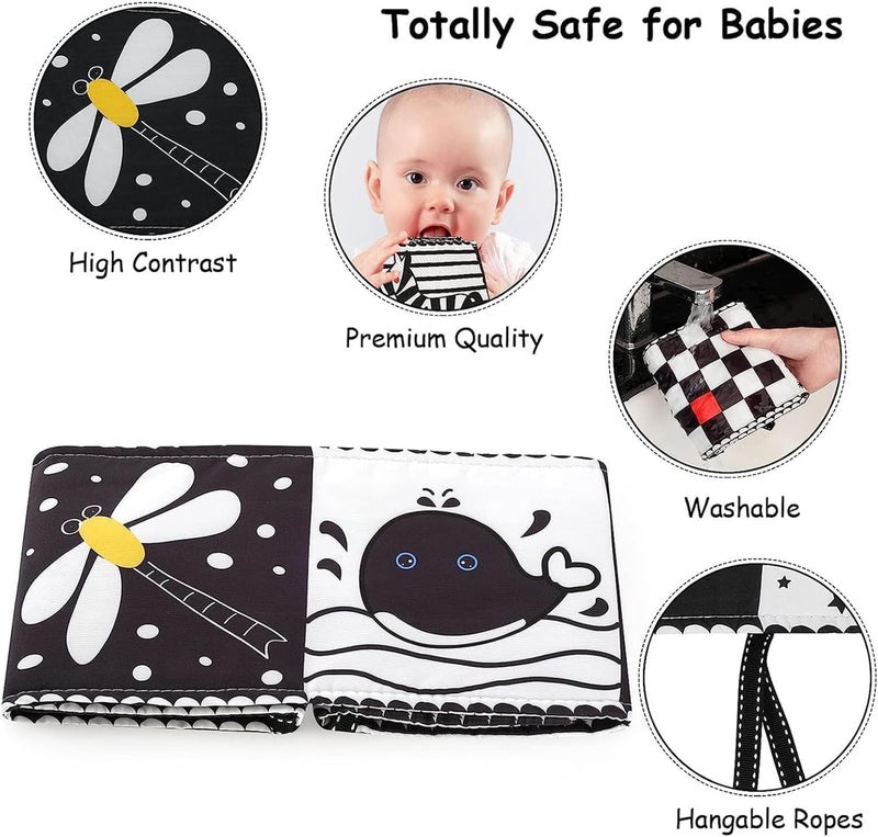 High Contrast Soft Baby Book - Black and White Sensory Cloth Book for Newborns - Image 2
