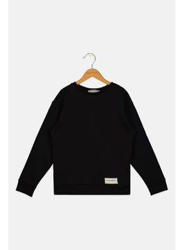 The Giving Movement Kids Boy Long Sleeve Embroidered Logo Sweatshirt, Black  - Image 1