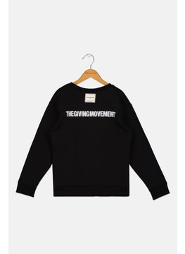 The Giving Movement Kids Boy Long Sleeve Embroidered Logo Sweatshirt, Black  - Image 2