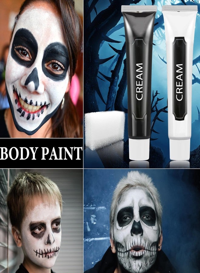WENJLYJ 2 PCS Black White Cream Face & Body Paint Set, Halloween SFX Makeup Kit, Professional Face Painting Kit for Zombie Skeleton Cosplay Clown Makeup - Image 2