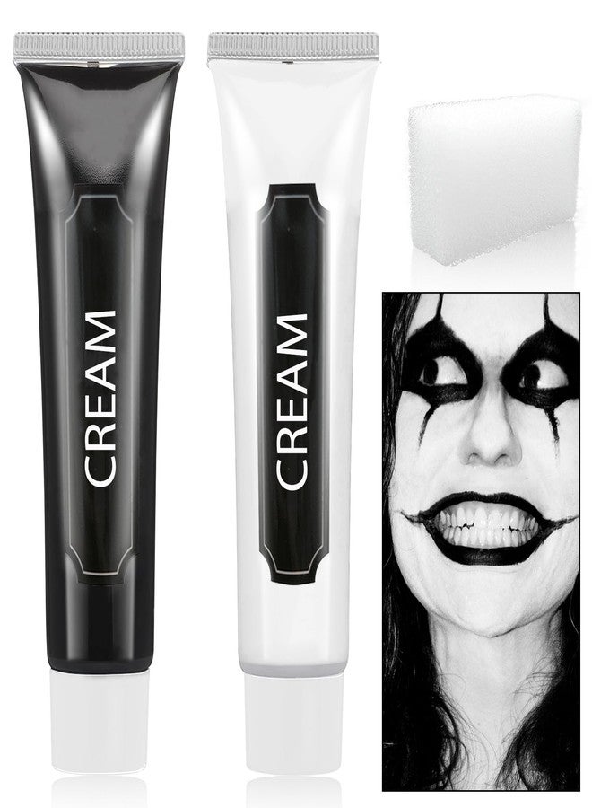 WENJLYJ 2 PCS Black White Cream Face & Body Paint Set, Halloween SFX Makeup Kit, Professional Face Painting Kit for Zombie Skeleton Cosplay Clown Makeup - Image 1