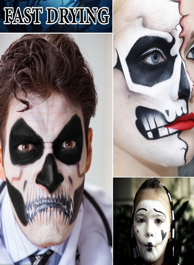 WENJLYJ 2 PCS Black White Cream Face & Body Paint Set, Halloween SFX Makeup Kit, Professional Face Painting Kit for Zombie Skeleton Cosplay Clown Makeup - Image 5