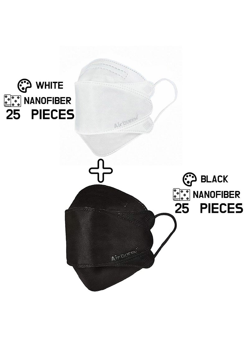 Air QUEEN - Pack Of 50 Pieces Nanofiber Filter Face Mask For Adults Face Mask Black And White - Image 1