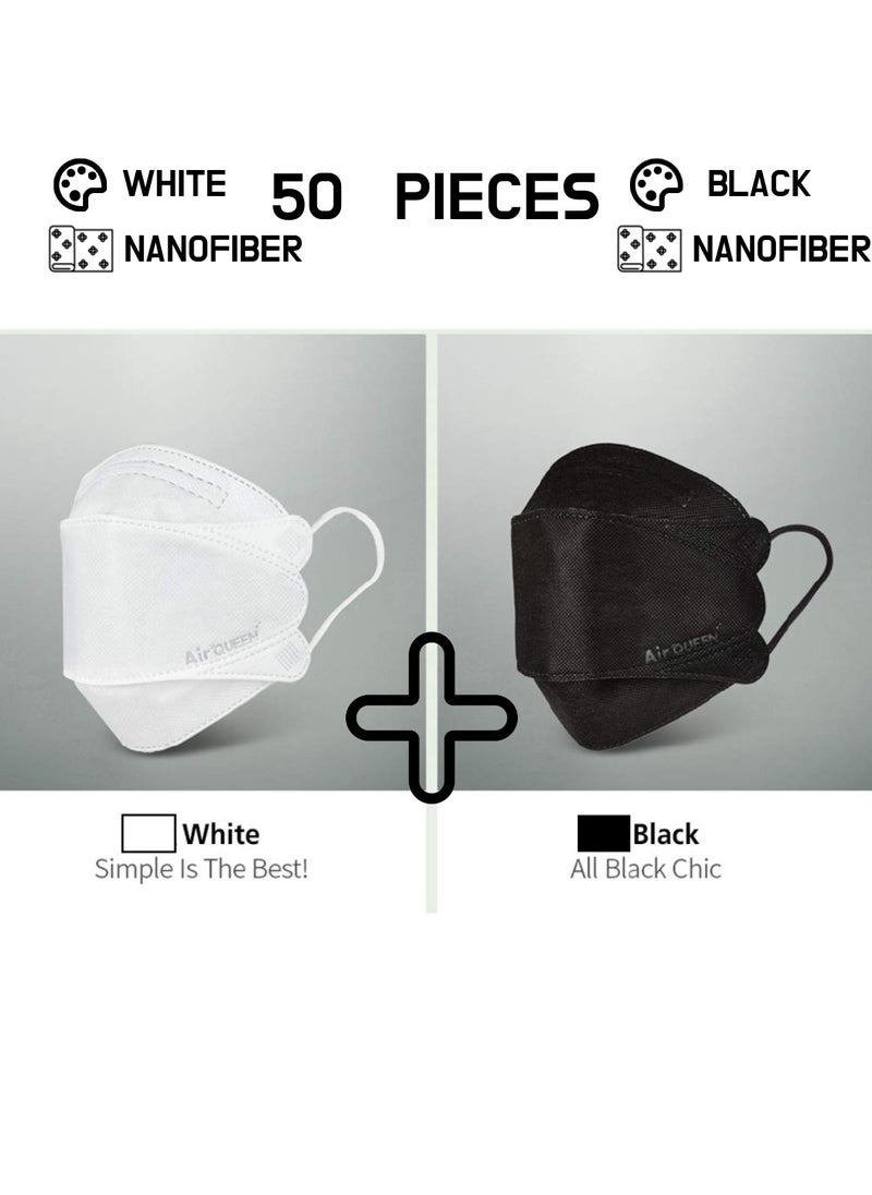 Air QUEEN - Pack Of 50 Pieces Nanofiber Filter Face Mask For Adults Face Mask Black And White - Image 1