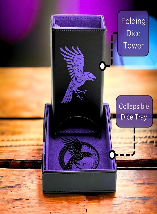 Luck Lab Folding Dice Tower and Dice Tray for RPG Table Top Gaming - Black/Purple - Raven Design - Image 2