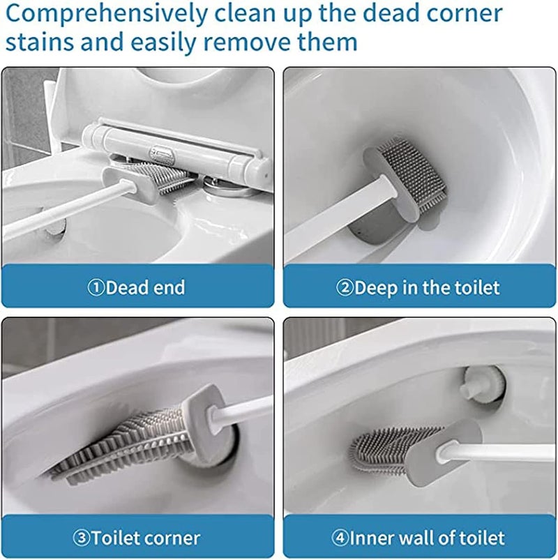 KASTWAVE Flex Toilet Brush, with 2 Clean Brushes, Toilet Cleaning System, Wall Toilet Wand No-Slip Long Handle Soft Silicone Bristle Clean Toilet Corner Easily - Image 5