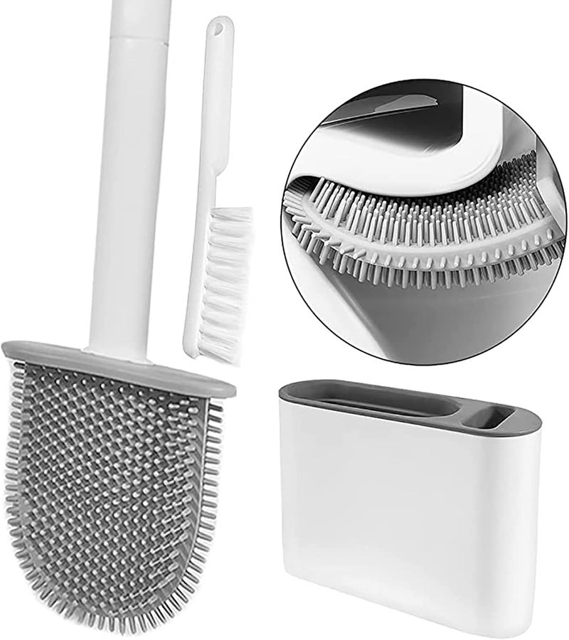 KASTWAVE Flex Toilet Brush, with 2 Clean Brushes, Toilet Cleaning System, Wall Toilet Wand No-Slip Long Handle Soft Silicone Bristle Clean Toilet Corner Easily - Image 1