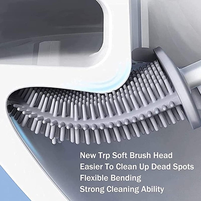 KASTWAVE Flex Toilet Brush, with 2 Clean Brushes, Toilet Cleaning System, Wall Toilet Wand No-Slip Long Handle Soft Silicone Bristle Clean Toilet Corner Easily - Image 3