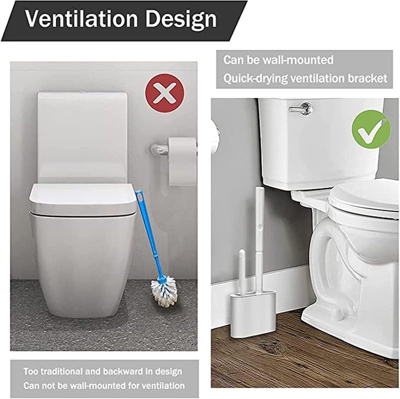 KASTWAVE Flex Toilet Brush, with 2 Clean Brushes, Toilet Cleaning System, Wall Toilet Wand No-Slip Long Handle Soft Silicone Bristle Clean Toilet Corner Easily - Image 4