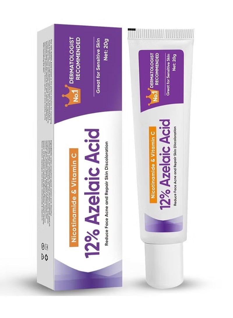 SKIN Azelaic Acid Serum, Azelaic Acid 12% Cream，Hyaluronic Acid and Niacinamide, Relieves Redness, Dark Spots, Rosacea, Balances Excess Sebum, Brightening Face Skin Care Treatment for All Skin Types 20g - Image 1