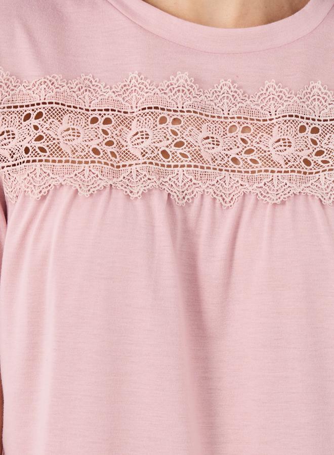 Styli Lace Insert Round Neck T-Shirt and Pyjama Set - Image 4