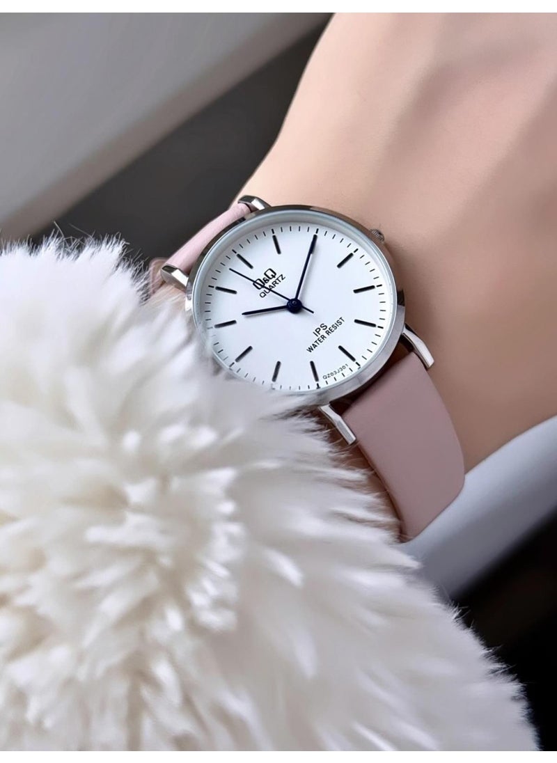 Q&Q Minimal Elegant Thin Case Women's Leather Band Wristwatch  - Image 1