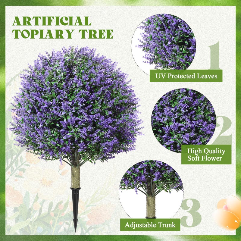 Lunmon 2 Pack 24" Artificial Topiary Ball Plants Trees with Flowers, Outdoor Fake Topiary Plants with Ground Spike, UV Resistant Faux Bushes for Indoor Outdoor Front Door Decor(Purple,Rose) - Image 4