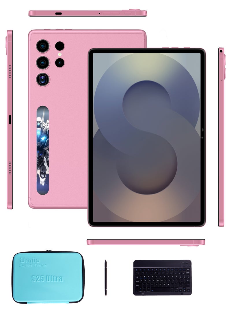 Umiio Smart Tablet S25 Ultra 10.1-inch HD Display with Keyboard/Case and EWB Handbag 16GB RAM 1TB ROM Dual SIM 5G Network Android WiFi GPS Slim Tab Pink - Image 1
