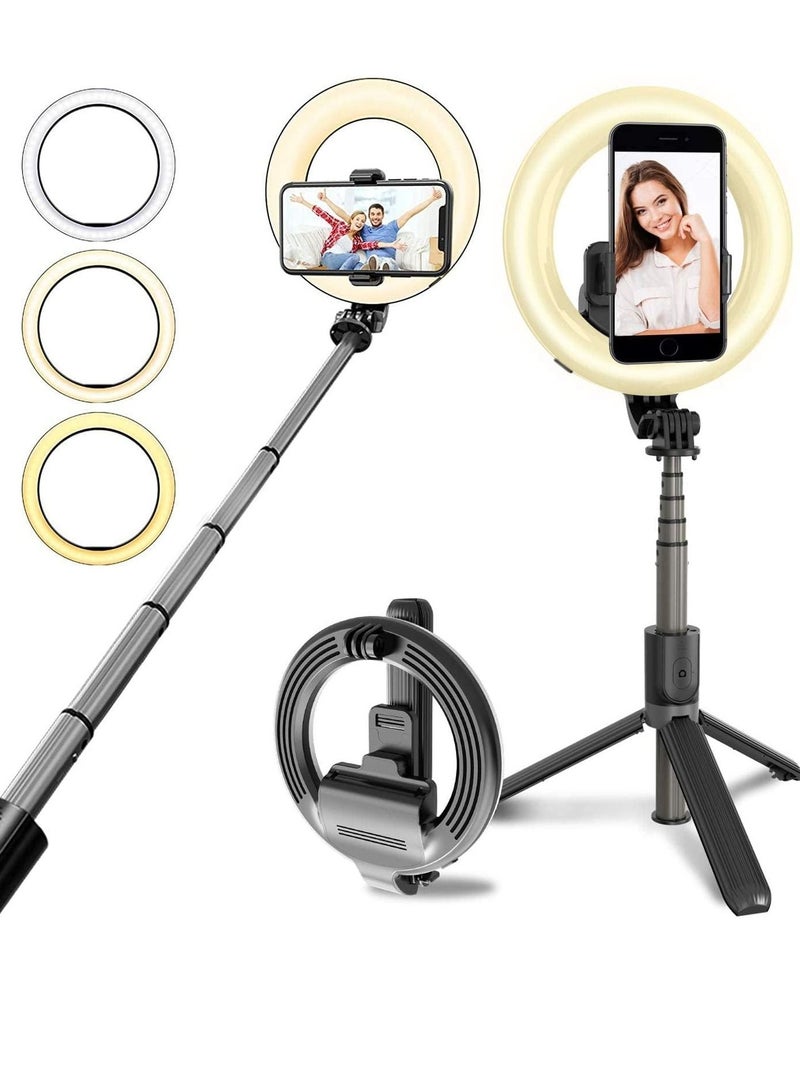 ELTRAZONE Selfie Stick with Light, LED Ring Light Battery Powered with Tripod Stand, Wireless Remote & Phone Holder for Live Stream, Makeup, video, Compatible with iPhone, Android Phone - Image 1