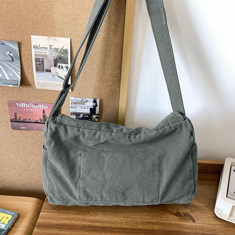 Collsants Messenger Bag for Women Men Satchel Bag Canvas Crossbody Shoulder Bag Casual Sling Bag (dark grey) - Image 3