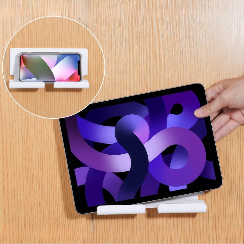 White Acrylic Tablet Wall Mount Holder With Cable Grooves Adhesive Installation - Image 3