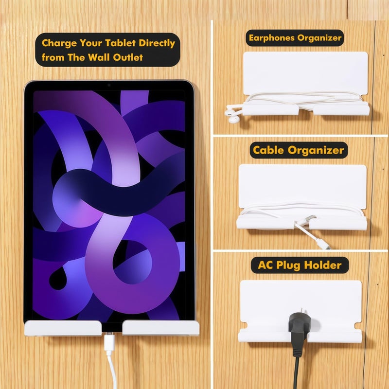 White Acrylic Tablet Wall Mount Holder With Cable Grooves Adhesive Installation - Image 4