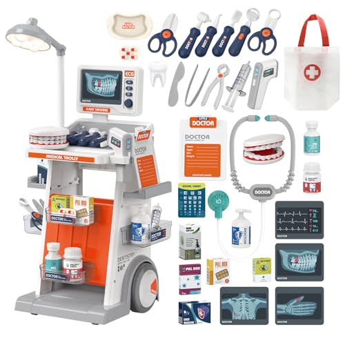RedCrab Doctor Kit for Kids32PCS Kids Doctors Play Set with Medical CartStethoscope Thermometer and SyringeDentist Doctor Role Play Toy Gift for Girls Boys 345678 - Image 1